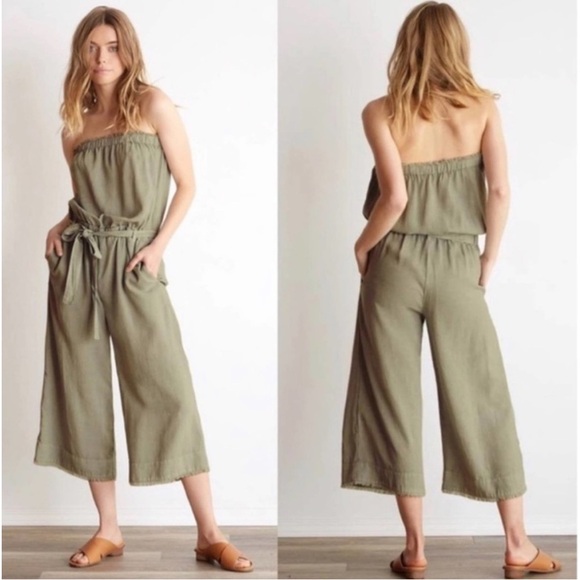 #124- CLOTH & STONE-Small Faded Everglade
Frayed Hem Cropped Strapless Romper - Picture 1 of 5